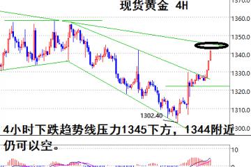 黄金1335空持有，见1342加仓一次，止损1347